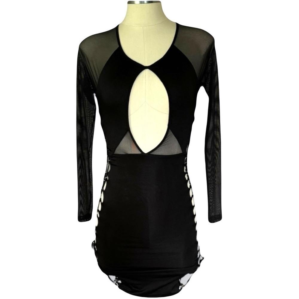 MAPALÉ womens sexy black chest cutout with lace up side detailing body con dress